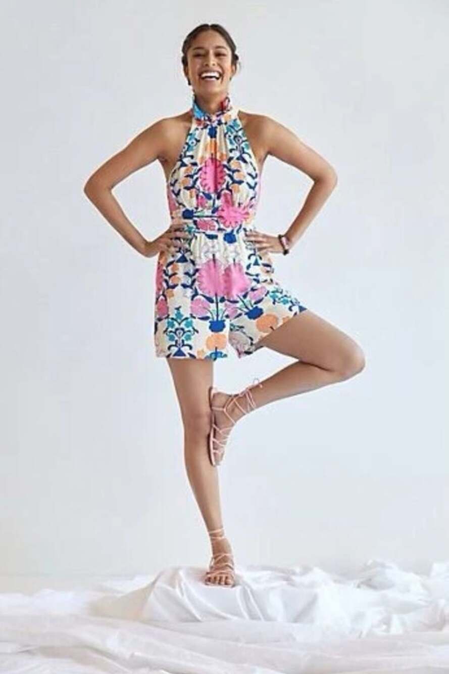 Plenty by Tracy Reese High Neck Sleeveless Floral Ruffle Trim Romper Size XS